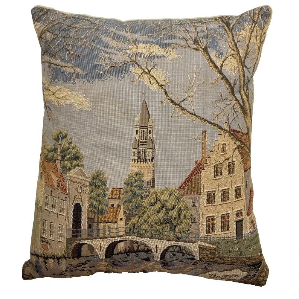 Vtg Brugge Tapestry Pillow Finished‎ Crewel Embroidery 1970s 15